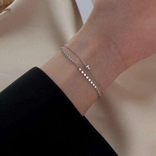 925 Silver Sterling Lucky Beads Chain Bracelets For Women Double Layer Link Simple Career Female Best Friend Jewelry Accessories