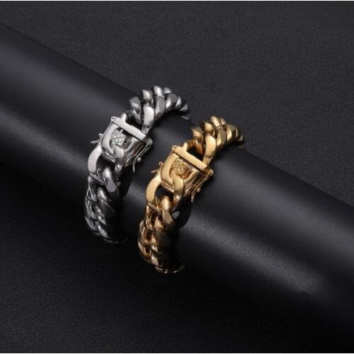 18mm 8.5inch Stainless Steel cuban Bracelet For Men Women SB007