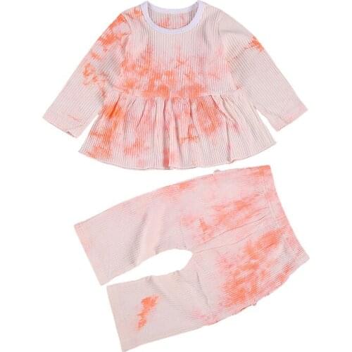 Pudcoco 2 Piece Baby Top Pants Suit Skirt-like Tie Dye Printed Full Length Regular Sleeve T-shirt Loose Ruffles Trousers Sets