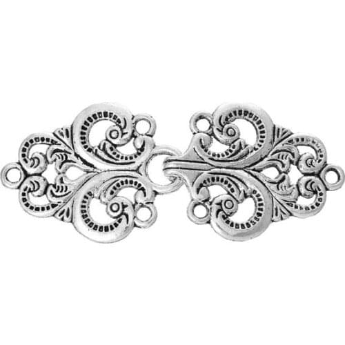 DoreenBeads Toggle Clasps Oval Branch Silver Color Hollow Flower Pattern Fashion Creative Jewelry Material 6.7 x 2.8cm,10Sets
