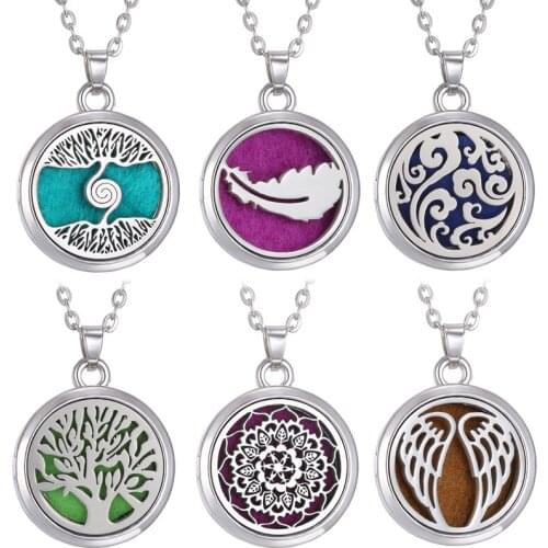 Tree of Life Aroma Box Necklace Magnetic Stainless Steel Aromatherapy Essential Oil Diffuser Perfume Box Locket Pendant Jewelry