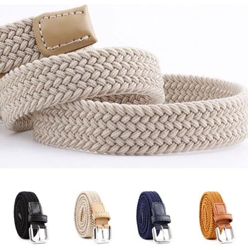 Jeans Decorative Belt Thin Belt Canvas Elastic Alloy Pin Buckle Woven Waistband Fashion Casual Unisex Stretch Knitted Belt