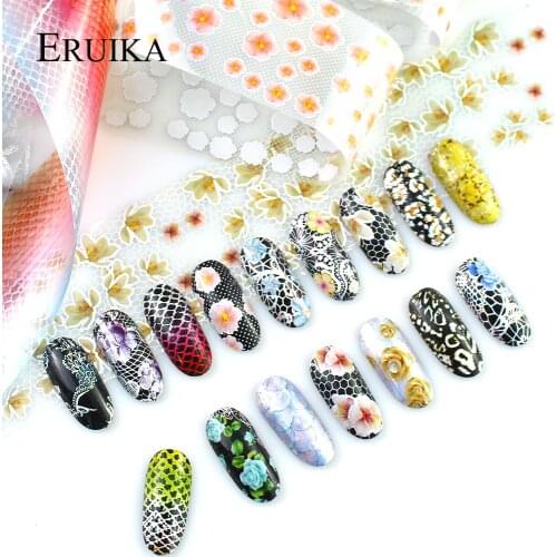 ERUIKA 16pcs/set Flower Peacock Designs Starry Sky Nail Art Foils 3D Glue Transfer Sticker Nails Tips Manicure Nail Decor Tools