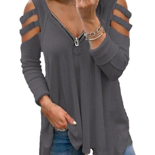 T-Shirts Women Long Sleeve Loose Cotton Blend Women Hollow Out Cold Shoulder T-shirt Top for Spring Womens Clothing футболка