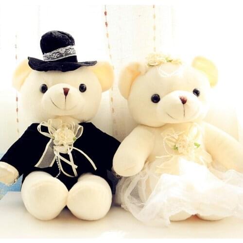 Hot Sale ! 2pcs/lot 20cm Couple Bear Wedding Teddy Bear Romantic Plush Doll Toys Wedding Christmas Gift Bride & Groom For Lovers