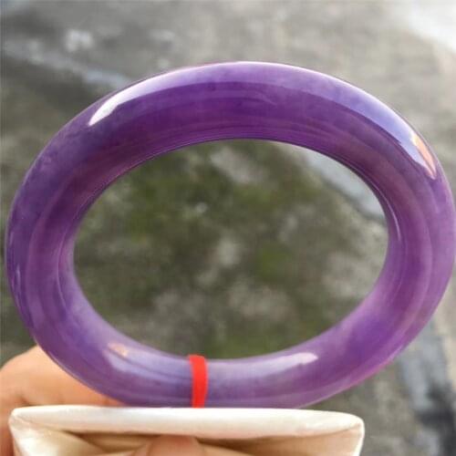 Chinese Ice Emerald Purple Round Bar Bracelet 54-62mm Charm Jewellery Fashion Accessories Hand-Carved Woman Luck Amulet Gifts