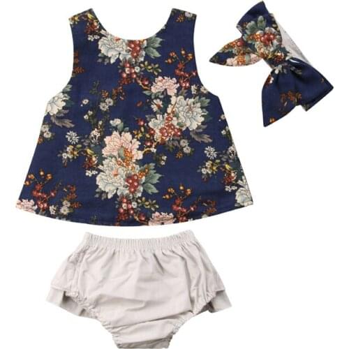 Baby Clothing Sets 2019 Summer Sleeveless Girls Three Piece Sets Short Pants+Floral Shorts Headband Set For Baby 0-3T