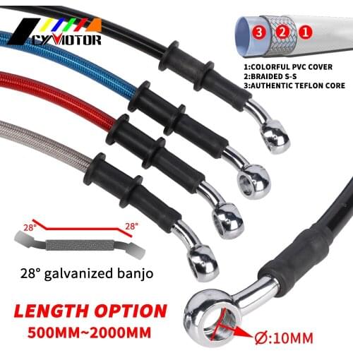 Motorcycle 28° Banjo 500 1400MM 1500MM 1600MM 1700MM Hydraulic Reinforced Brake Clutch Oil Hose Line Pipe For ATV Dirt Pit Bike