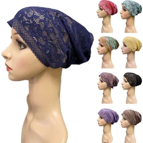 Muslim Underscarf Full Cover Lace Flower Hat Headscarf Turban Islam Wrap Hijab Cap Women Hair Loss Cancer Chemo Beanie Headwear