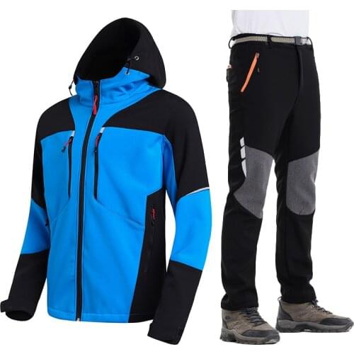 Mens Waterproof Softshell Fleece Jackets and Pants Outdoor Trekking Camping Hiking Sets Male Winter Windproof Climb Skiing Suits