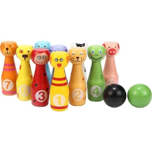 Bowling Set Skittles Game Toys with 10 Animal Bowling Pins 2 Balls Educational Toy Gift for Kids 2 3 4 5 Years and Up