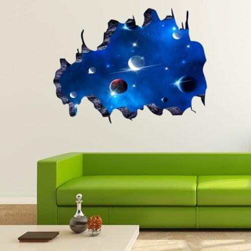 3d Blue Universe Galaxy Planet children wall stickers for kids rooms nursery baby bedroom home decoration decals murals