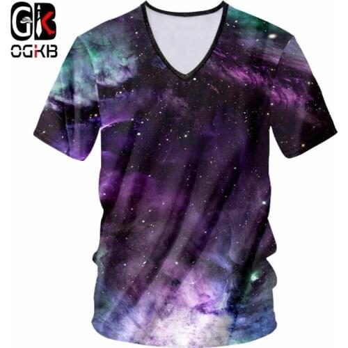 OGKB New Arrivals Summer 3d Print Colorful Galaxy Space Tshirt with V Neck Men/Womens Hiphop Streetwear Punk Style T-shirt