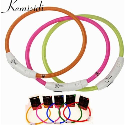 KEMISIDI Rechargeable USB LED Dog Collar Luminous PVC Dotted Flashing Light Collar For The Dogs Night Safety Collars