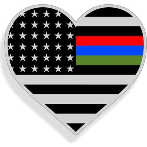 Police Fireman Military Heart Sticker Red Blue Green Flag Window Cup Car Decal