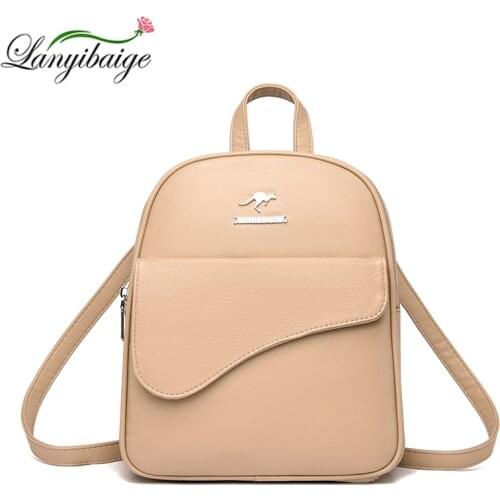 Vintage Backpack Womens Leather Backpack Fashion Mochila Multifunctional Bag Pure Color Large Capacity Leisure Travel Backpacks