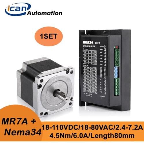 ICAN Nema34 Kit Stepper Motor, Driver MR7A 2.4-7.2A 18-80VA, 85H2P8060A4 4.5Nm 6.0A 80mm Arduino Cnc Fro Milling Machine