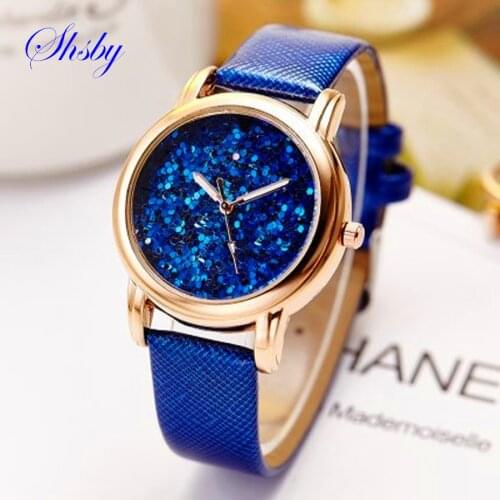 Shsby new babysbreath Leather strap montre femme Casual watch Ladies Rhinestone Wrist Quartz Watch colorful Women dress Watches