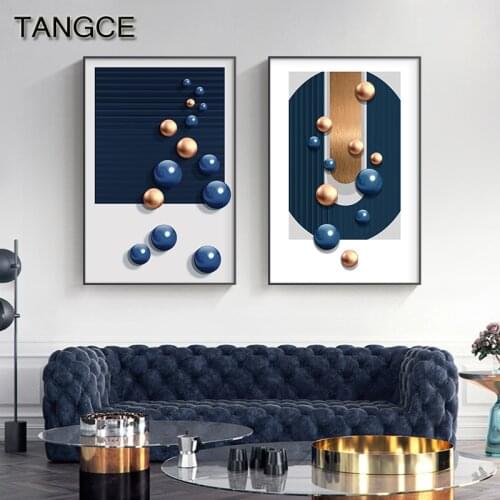 Modern Luxury Blue Green Wall Picture Abstract Canvas Painting Nordic Golden Poster Print Wall Art for Living Room Bedroom Decor