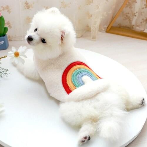 Cute Rainbow Heart Printed Warm Fleece Pet Dog Coat Vest Puppy Dogs Cats Soft Velvet Jacket for French Bulldog Yorkies Chihuahua