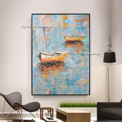 Thick oil painting Pure hand-painted Oil Paintings lboat Modern And Simple Entrance Hallway Vertical Version