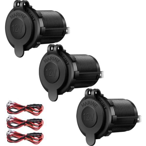 DIY 12-24V Waterproof Car Cigarette Lighter Socket Charger Socket Adapter Car Power Outlet Socket Receptacle 3PCS 60CM Cable