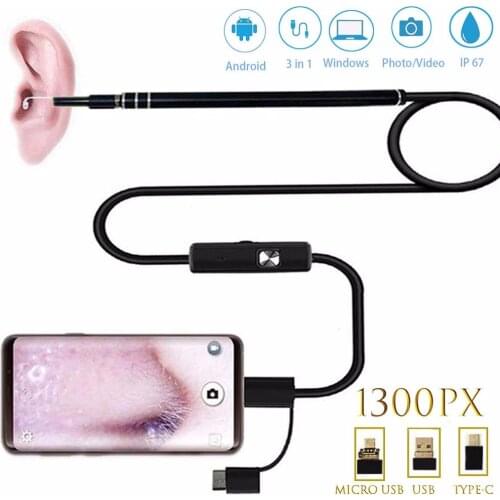 3 In 1 6Led 5.5mm 30W IP67 Waterproof Endoscope Ear Cleaner Inspection Borescope Health Care Tool for Android PC Ipad