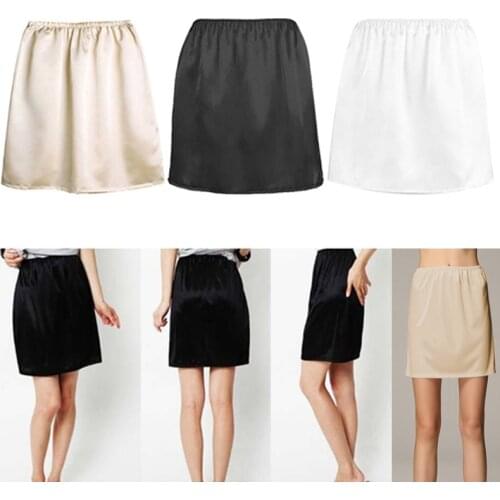 Women Elastic Waist Half Slip Petticoat Skirts Underskirt Lady Crinoline Milk Silk White Lace Commuter Office Ladies Skirt