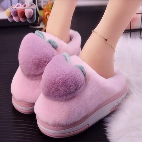 2020 new autumn and winter ladies plus velvet warmth wedge cotton slippers sweet heart-shaped large size cotton slippers 9 10