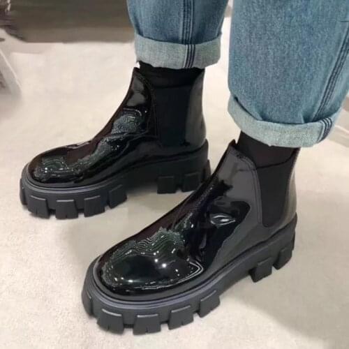 Bottes Femme Black Platform Thick Ankle Boots For Women patent Leather Punk botines mujer Short rain Boots Shoes Woman Bot