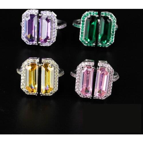 AAA+ Quality Fashion Peninsula Candy Style Opening Ring 4 Colors Green Purple Yellow Pink Nature Crystal Gemstone Ring For Women