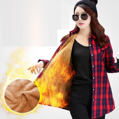 Winter womens clothing womens shirts plaid thicken fabric warm clothing slim shirts womens winter clothing long shirts