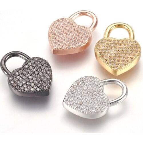 10pcs Brass Micro Pave Cubic Zirconia Pendants Charms Heart Padlock for Jewelry Making DIY Accessories 20x14x3.5mm Hole: 6x6.5mm