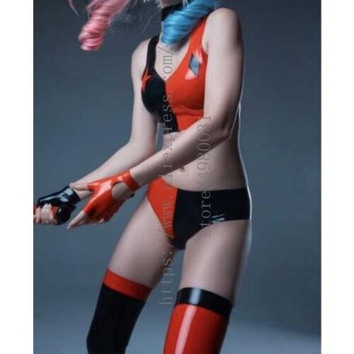 100% natural & real latex womens set includes vest tops & panties & gloves &stockings &necklet with stars &diamonds decoration