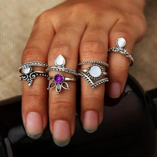2019 Retro Ring Punk Crown Imitation Ring Set Drill Sets Of Ring Tail Rings For Women Wedding Ring Wholesale