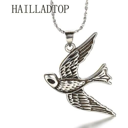 2021 HAILLADTOP Thai Silver Plated Swallow Pendant Necklaces For Women Men Jewelry Collares Thai Silver Vintage Ornaments