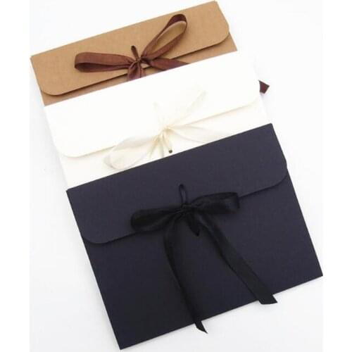 30pcs Kraft Paper Cardboard Envelope Bag Scarf Packaging Box Photo Postcard Envelope Gift Box With Ribbon