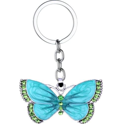 36PC Butterfly Key Chains Crystal Rhinestone Green Butterfly Charm Pendant Keychains Jewelry Christmas Xmas Gifts Keyrings Hot