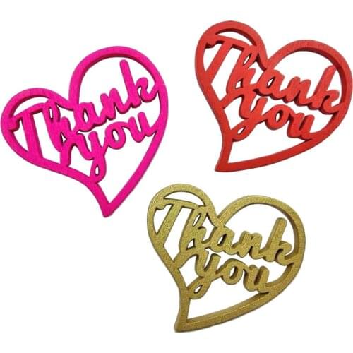 6Pcs 6cm Red Pink Gold Wooden Hearts Thank you for Home Wedding Decor Christmas Ornament Scrapbook Handmade DIY Accessory Craft