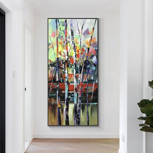 Abstract Colorful Large Size Trees Painting 100% Hand Painted Oil Painting On Canvas Modern Acrylic Wall Art For Home Decoration