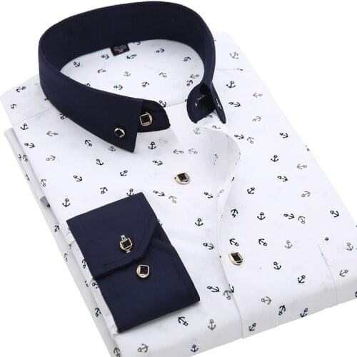 Aoliwen brand 2021 Classic Lattice polka dot patterncuff striped dress shirt business standard mens casual long-sleeved shirt