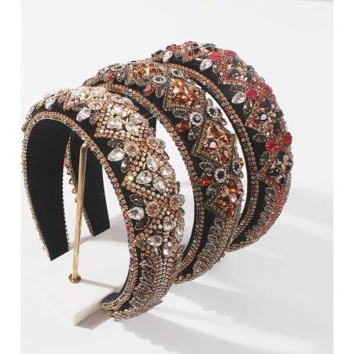 Baroque Crystal Headband Shell Beads Hairbands Women Vintage Rhinestone Padded Hair Bands Handmade Hair Accessories For Wedding