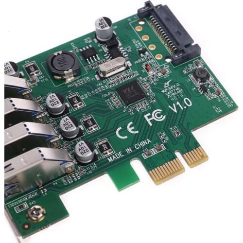 Free shipping R1WC 4 Ports USB 3.0 PCIE Expansion Card PCI Express Sata Power Hub Adapter Controller Board for PC