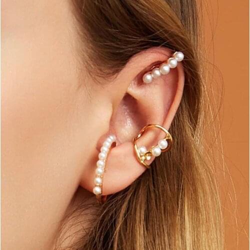 Boho 3pcs/Set Punk Simulated Pearl Crystal Clip Earrings For Women Bohemian Silver Color Ear Cuff Geometry Earcuff Jewelry