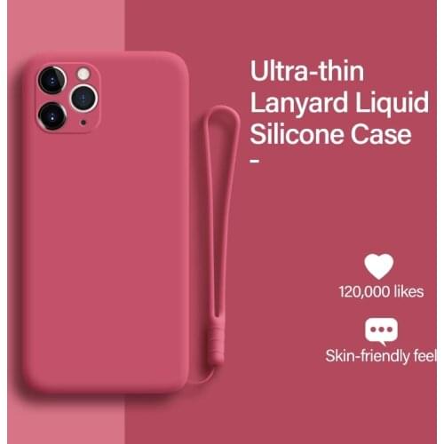 Candy Color Liquid Silicon Phone Case With Strap For iPhone 11 12 Pro Max X XS Max XR 7 8 Plus Full Camera Lens Protection Cover