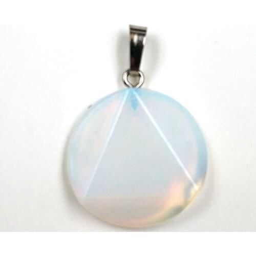FYJS Unique Silver Plated Round Cabochon Geometric Opalite Opal Pendant Meditation Jewelry