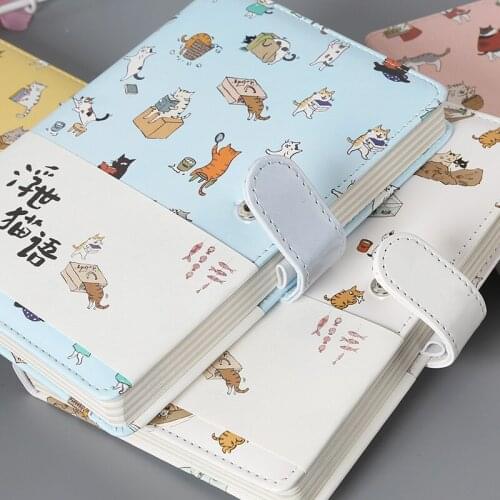Leather Cover kids Notebook with Color Paper Binder Diary Gift School Supplies Creative Stationery Cute Cat Notebook