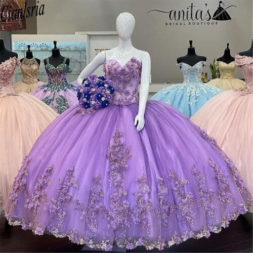 Lavender Lace Quinceanera Dresses Ball Gown Prom Dress Sweet 16 Dress For 15 Years Corset Dress Pageant Gown Plus Size