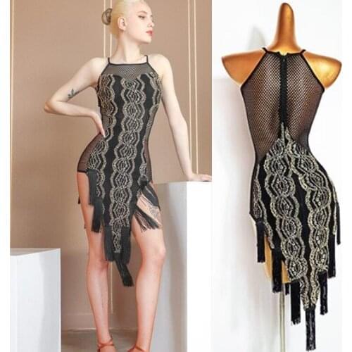 Summer mesh sexy latin dress salsa samba bachata dress latin split vent bodysuit 734