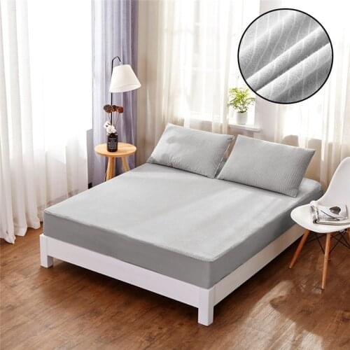 Cotton Terry Waterproof Mattress Protector Cover For Bed Solid Stripe Gray Blue Purple Bed Sheet Protector Pad Cover Anti-mite